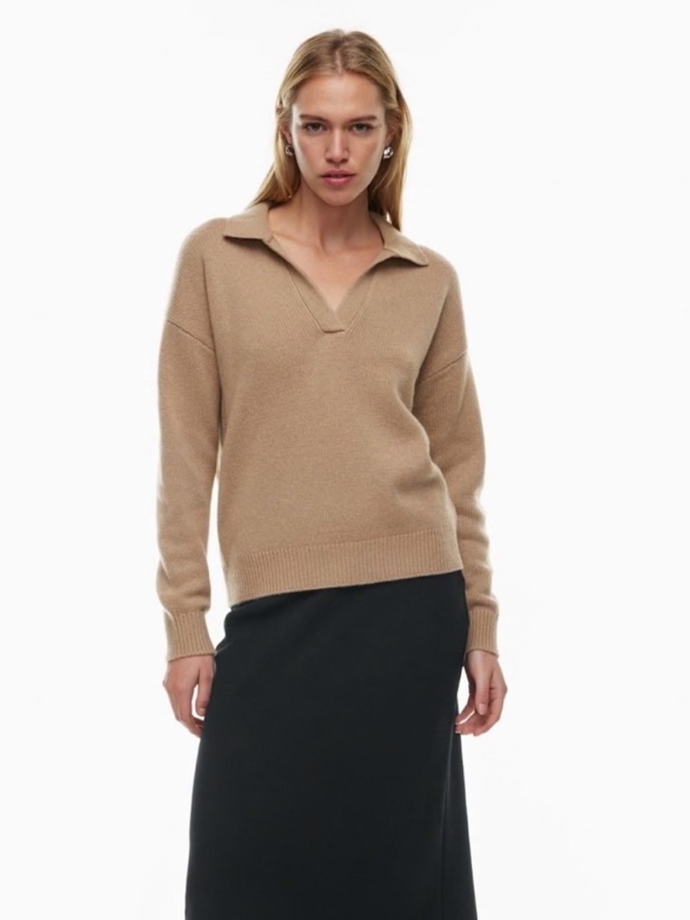 Aritzia Wilfred Luxe Cashmere Clara Sweater in Gold Camel